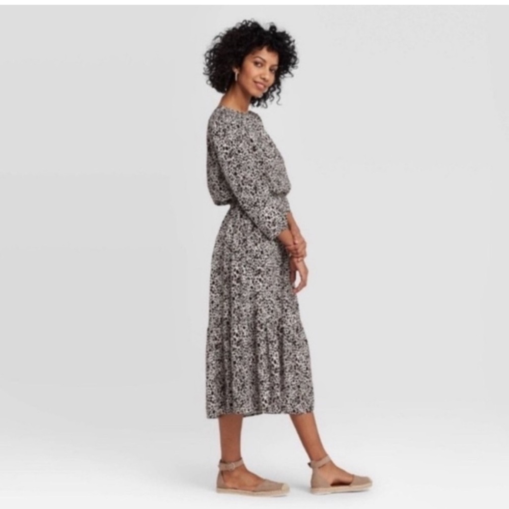 A New Day Women's Leopard Print 3/4 Sleeve Tiered Dress